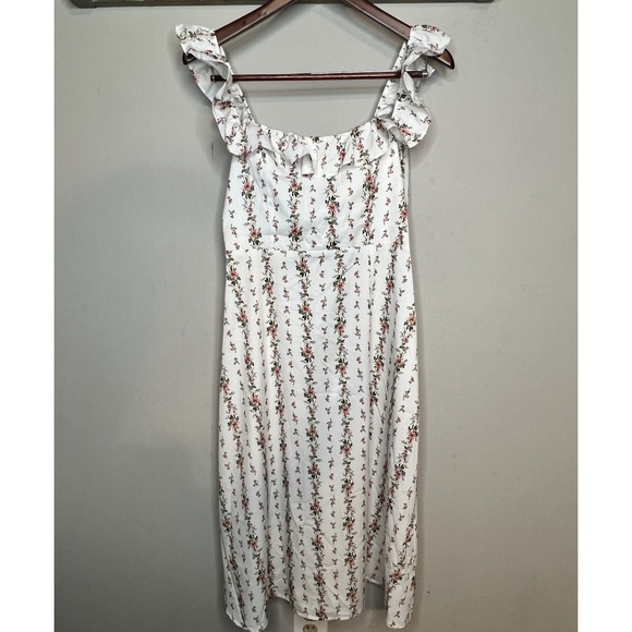 White Floral Smocked Midi Dress Cottagecore Prairie Women's Size S - Picture 3 of 6